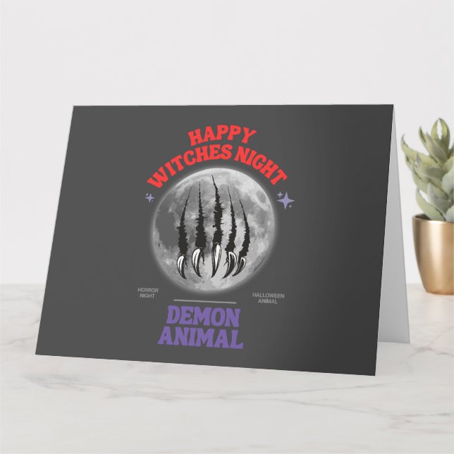 Tarjeta happy witches night demon animal (Planta pequeña)
