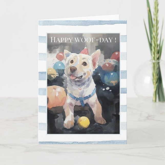 Tarjeta Happy Woof-Day Dog Birthday Card | Cute Watercolor (Anverso)
