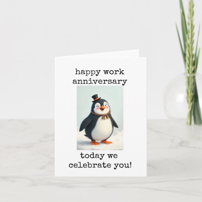 Tarjeta Happy Work Anniversary, Celebrate You, Penguin  (Anverso)