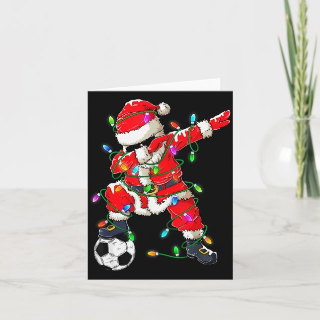 Tarjeta Happy Xmas Dabbing Santa Soccer Christmas Pajamas  (Anverso)