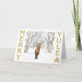 Tarjeta Happy Yule Woodland Scene Folded Greeting Card