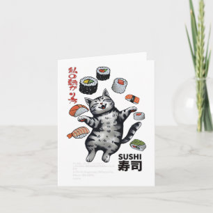 Tarjeta Harajuku gato japonés de sushi estilo anime