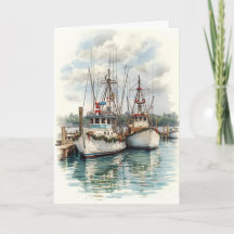 Harbour Lights Holiday - Coastal Boats Card