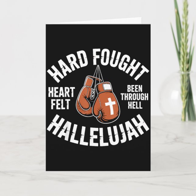 Tarjeta Hard Fought Hallelujah Boxing Gloves Christian Box (Anverso)