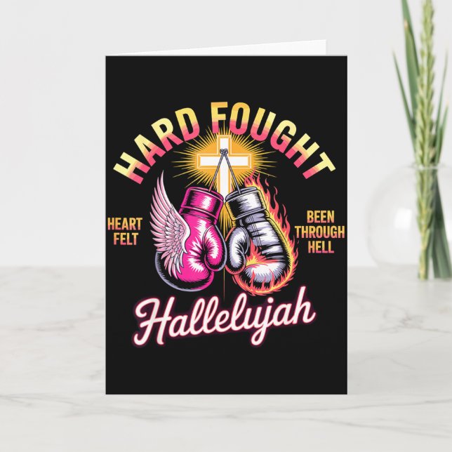 Tarjeta Hard Fought Hallelujah Boxing Gloves Faith  (Anverso)