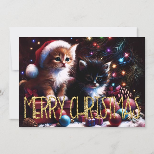 Tarjeta Hard Pastel Drawing Christmas 2 Kittens (Anverso)
