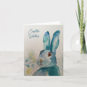 Tarjeta Hare Rabbit Watercolor Blue Easter