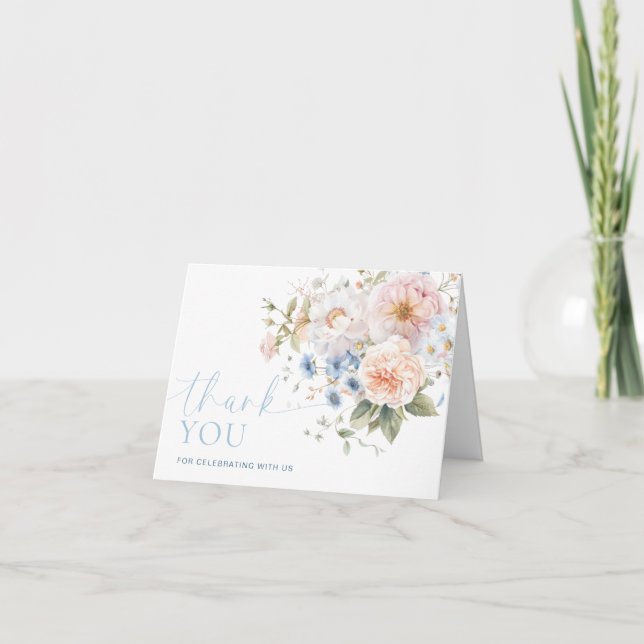 Tarjeta Hargrove Blue Floral Bridal Shower Gracias (Anverso)