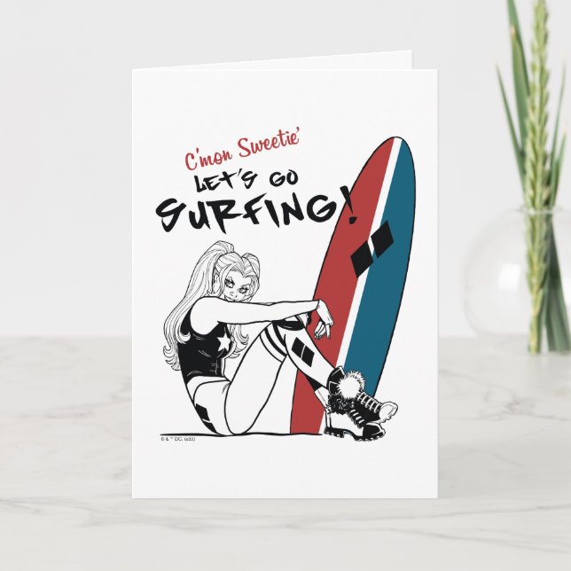 Tarjeta Harley Quinn - Vamos a practicar surf (Anverso)