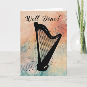 Tarjeta Harp Music Performance Felicitaciones Watercolor