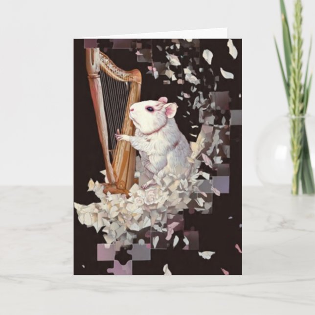 Tarjeta Harpist Rat Greeting Card – Minimal Elegance (Anverso)