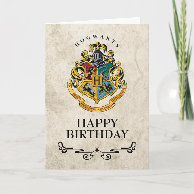 Tarjeta Harry Potter Hogwarts Crest Happy Birthday (Anverso)