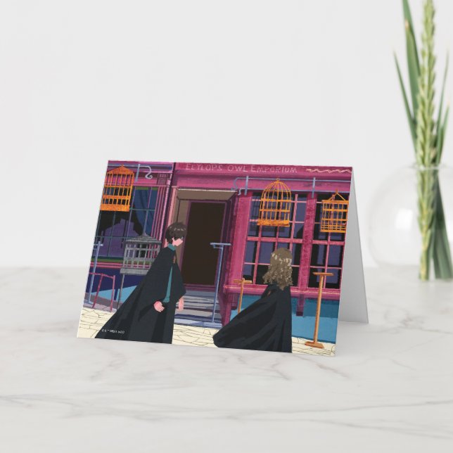 Tarjeta HARRY POTTER™ y Hermione en Eeylops Owl Emporium (Anverso)
