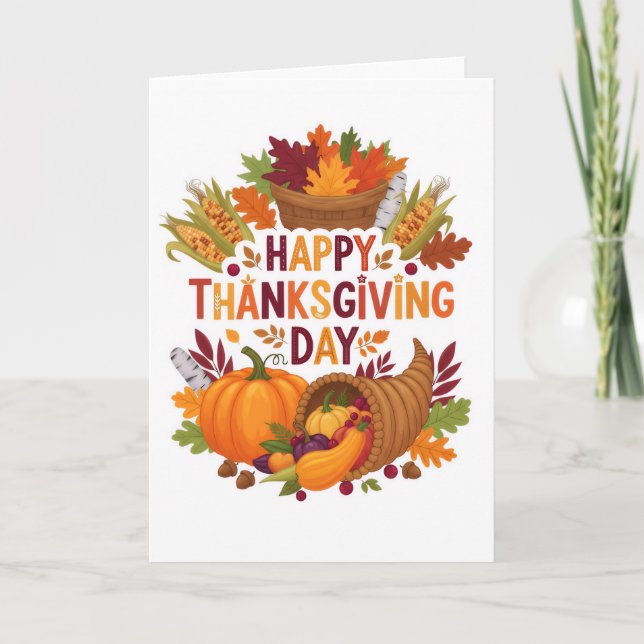 Tarjeta Harvest Blessings — Happy Thanksgiving Day Card (Anverso)