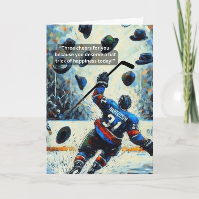 Tarjeta ¡Hat Trick de felicidad en Hockey sobre Hielo! (Anverso)