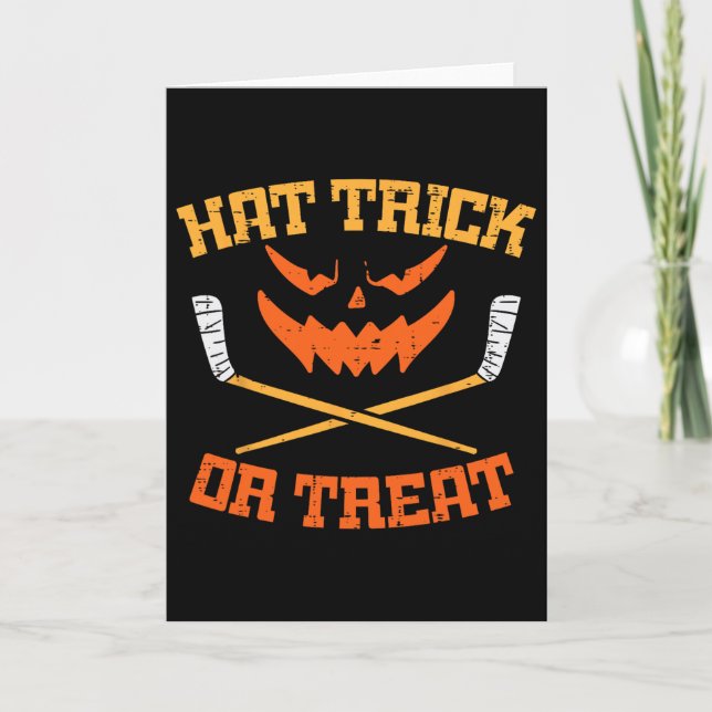 Tarjeta Hat Trick Or Treat Ice Hockey Halloween Boy Men Pl (Anverso)