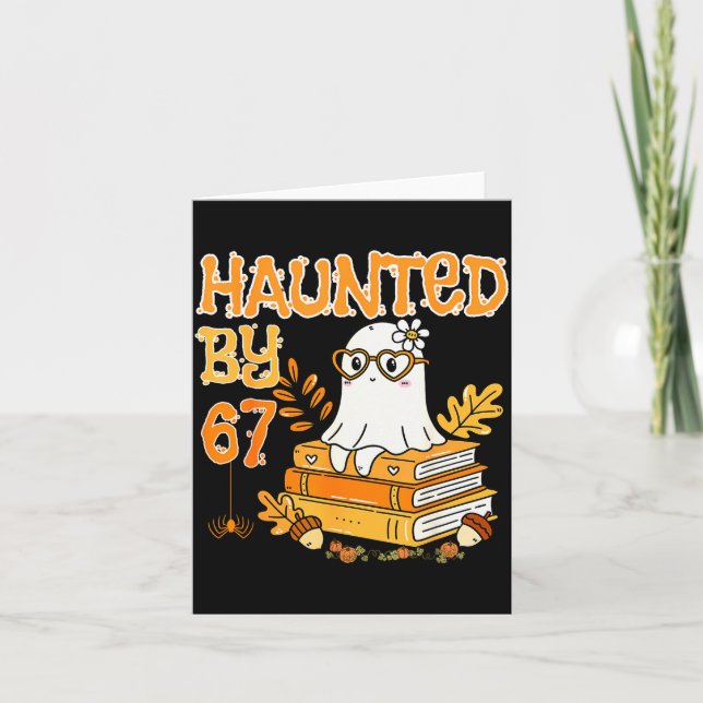 Tarjeta Haunted By 67 Funny Reading Ghost And Pumpkin Hall (Anverso)