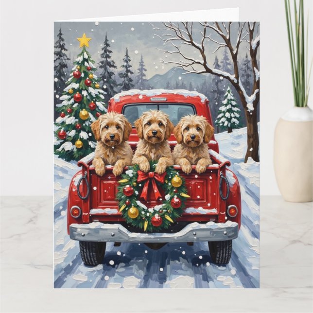 Tarjeta Havanese Christmas Red Truck Holiday (Anverso)