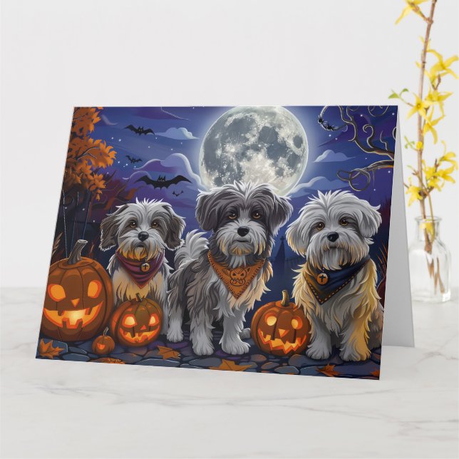 Tarjeta Havanese Halloween Espeluznante (flor amarilla)