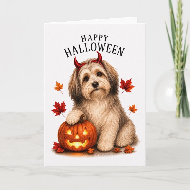Tarjeta Havanese perro diablo de Halloween (Anverso)