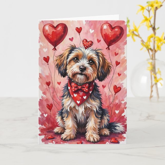 Tarjeta Havanese Valentine’s Day Dog with Hearts Red (flor amarilla)