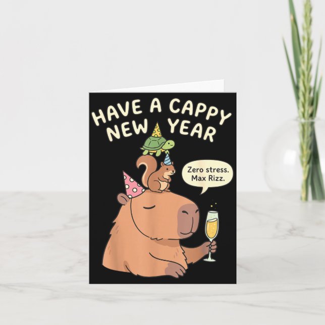 Tarjeta Have A Cappy New Year 2026 Capybara Max Rizz Funny (Anverso)