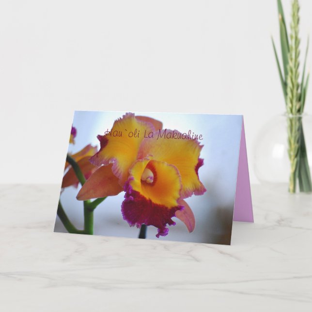 Tarjeta Hawai Feliz Día de la Madre Naranja Cattleya (Anverso)