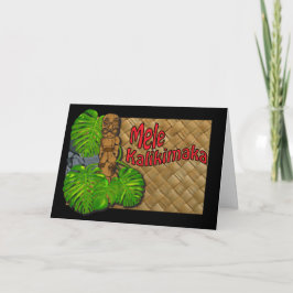 Tarjeta hawaiana Tiki Lauhala Mele Kalikimaka