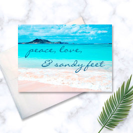 Tarjeta Hawaii Tropical Beach Peace Love Sandy Feet Script