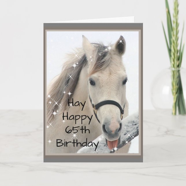 Tarjeta Hay Happy 65th Birthday Horse captura copas de nie (Anverso)