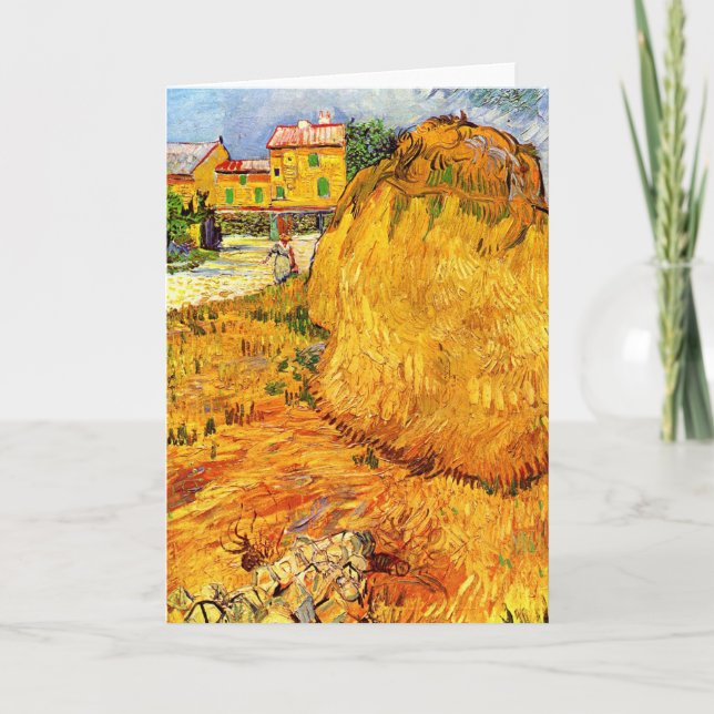 Tarjeta Haystacks en Provenza por Vincent van Gogh (Anverso)