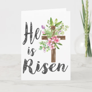 Tarjeta He Has Risen Matthew 286 Floral Cross Christian Ea