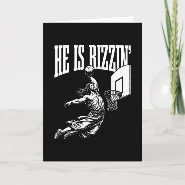 Tarjeta He Is Rizzin Funny Easter Rizz Meme Sketll  (Anverso)