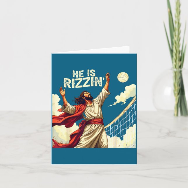 Tarjeta He Is Rizzin Jesus Meme Quote Shirt Funny Volleyba (Anverso)