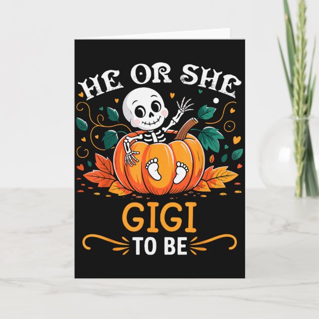 Tarjeta He Or She Gigi To Be Halloween Skeleton Baby Revea (Anverso)