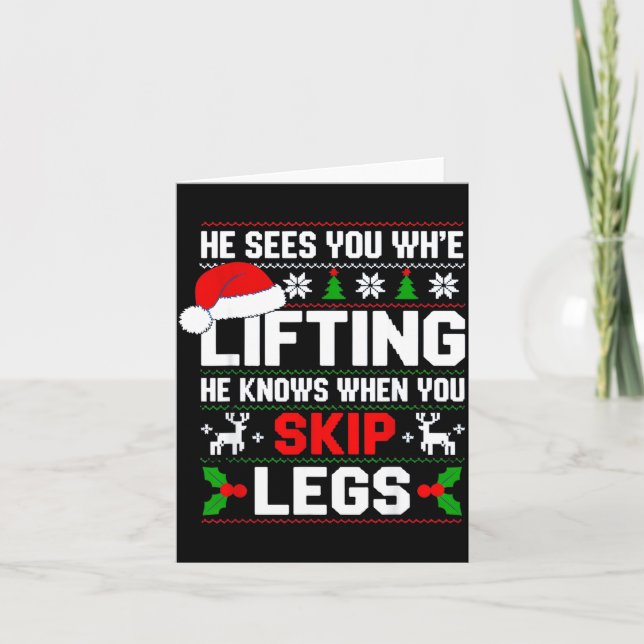 Tarjeta He Sees You Lifting Skip Legs Gym Enthusiasts Funn (Anverso)