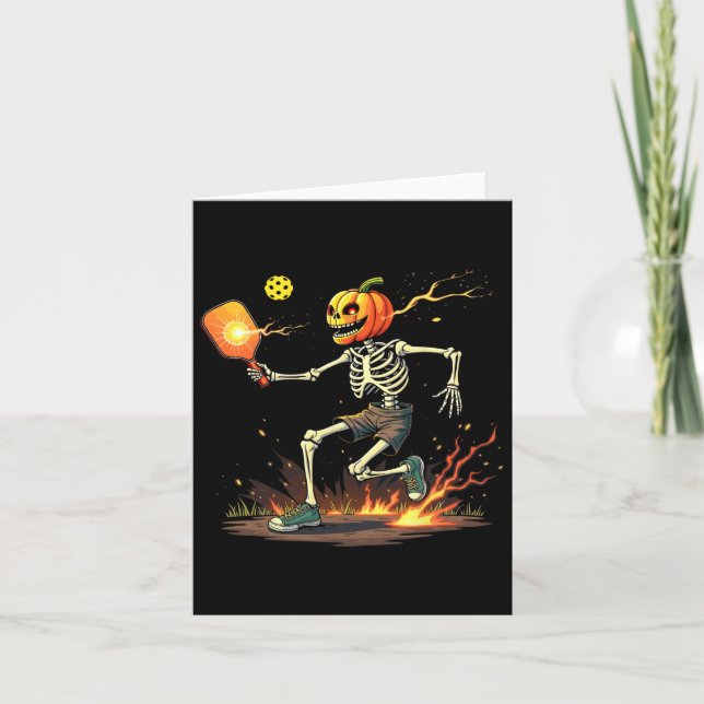 Tarjeta Head Skeleton Pickleball Halloween Spooky Sports (Anverso)