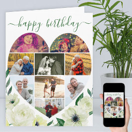 Tarjeta Heart 9 Collage de fotos White Rose feliz cumpleañ