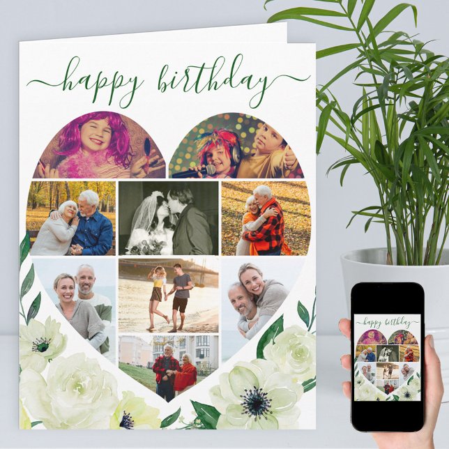 Tarjeta Heart 9 Collage de fotos White Rose feliz cumpleañ (Subido por el creador)
