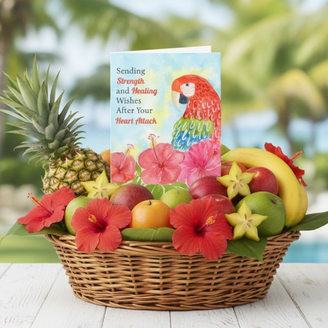 Tarjeta Heart Attack Healing Scarlet Macaws, Hibiscus (Subido por el creador)