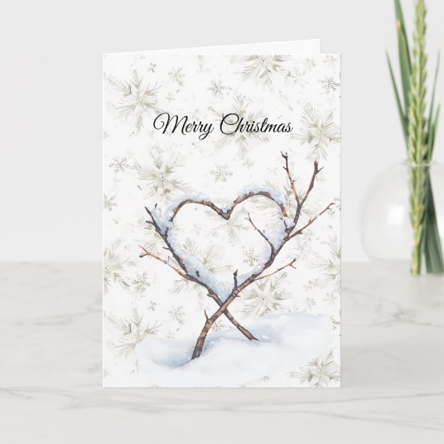 Tarjeta Heart Branch Snow Snowflakes Christmas (Anverso)