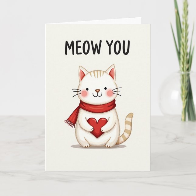 Tarjeta Heart Cat Meow You Greeting Card (Anverso)