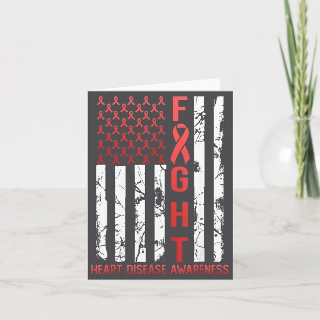 Tarjeta Heart Disease Awareness February Usa Flag Ribbon R (Anverso)