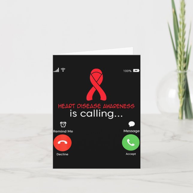 Tarjeta Heart Disease Awareness Red Ribbon Heart Attack Su (Anverso)