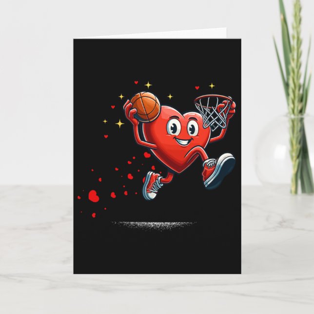 Tarjeta Heart Dunking Valentines Day Basketball Kids  (Anverso)