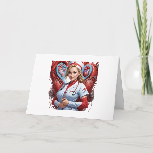 Tarjeta Heart & Healing – Nurse with Anatomical Heart  (Anverso)