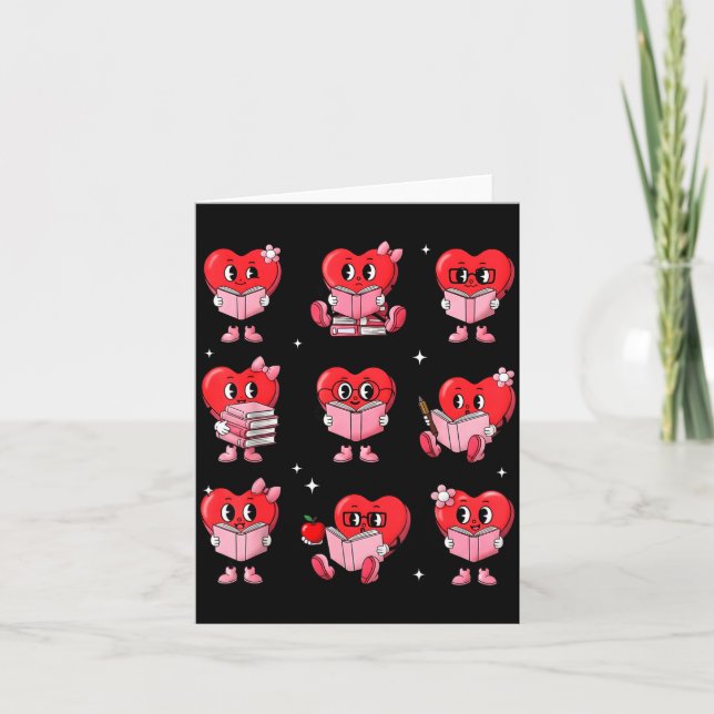 Tarjeta Heart Reading Books Valentine Teacher Boy Girl Boo (Anverso)