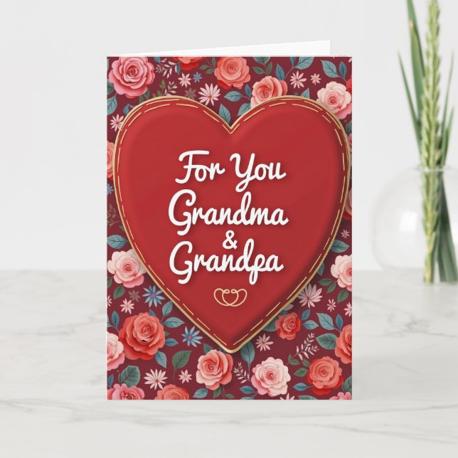 Tarjeta Heart Roses Grandma Grandpa Card (Anverso)