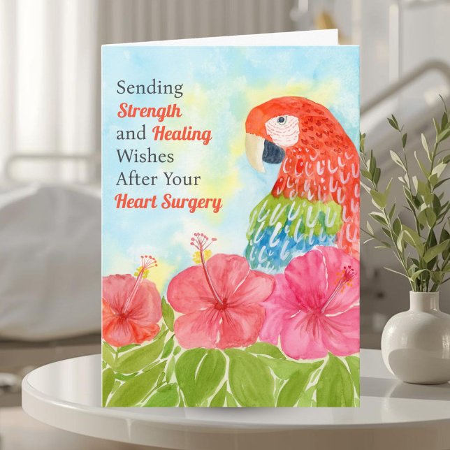 Tarjeta Heart Surgery Healing Scarlet Macaws, Hibiscus (Subido por el creador)