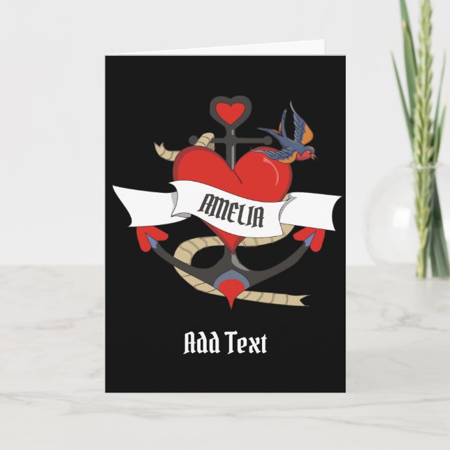 Tarjeta Heart Tattoo con nombre personalizado. (Anverso)